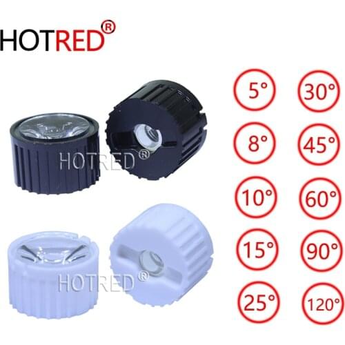 100pcs 20mm 5 15 30 45 60 90 120 Degree Clear LED Lens + 22mm Black / White Holder For 1W 3W 5W LED Light Diodes chip