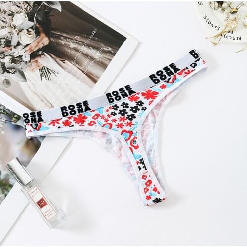 Vogue Intimo Lingerie Womens Yandy Briefs ROSE DONA Elastic Belt Printed Flower Low-Rise Cotton Material Thong Plus Size Pants