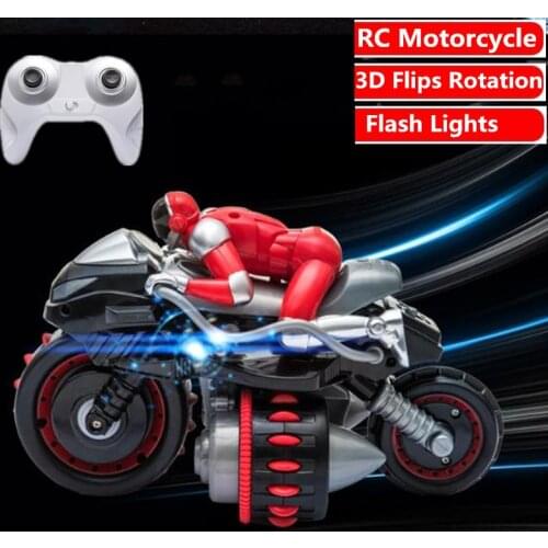 Big Size High Simulation Motorcycle 2.4G Remote Control Motorcycle Stunt Driving 3D Flips Rotation RC Stunt Motorbike Boy Gift