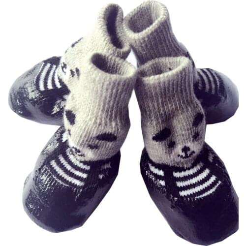 4pcs/set M Size Cotton Rubber Pet Dog Shoes Waterproof Non-slip Dog Rain Snow Boots Socks Footwear For Puppy Small Cats Dogs