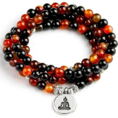 Natural Dream Onyx Stone Bedas Strand Stretch Bracelet Men Women 6MM Healing Mala 108 Necklace OM Tree Charm Yoga Jewelry
