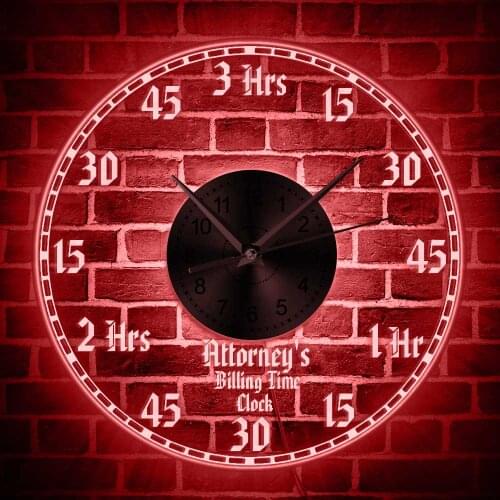 Attorneys Billing Time Clock With LED Backlight Law Firm Office Unique Non-Ticking Wall Decor Watch Gift For Lawyer Justice