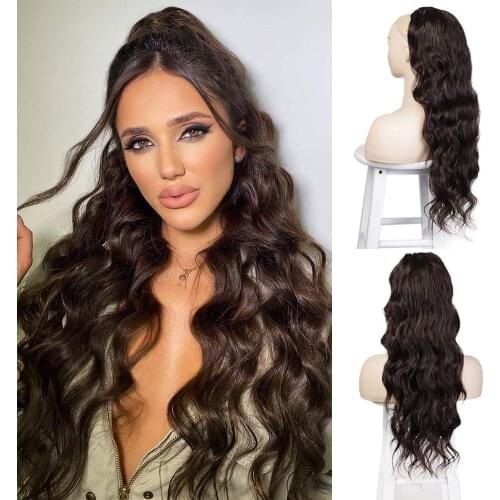 Long Wavy Ponytail Hair Synthetic Drawstring Ponytail Clip in Hairpiece Black Wave Ponytail for Black Women