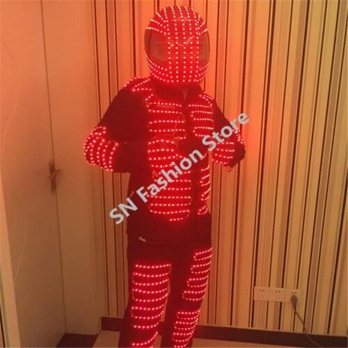 DX003 Robot men LED Illuminated suit ballroom dance costumes gloves pants helmet pants 4 colors dj disco party lights clothes