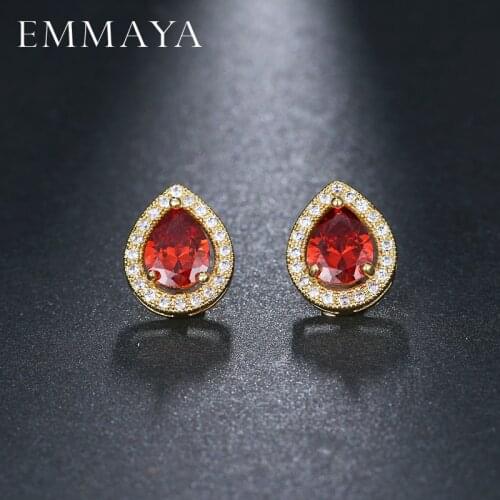 EMMAYA Luxury Red TearDrop Shape CZ Crystal Wedding Stud Earrings for Women Wholesale Price