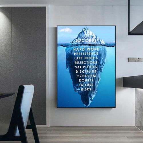 Canvas Poster Landscape Nordic Print Wall Picture Motivational Canvas Wall Art Quote Iceberg of Success Inspirational Modern