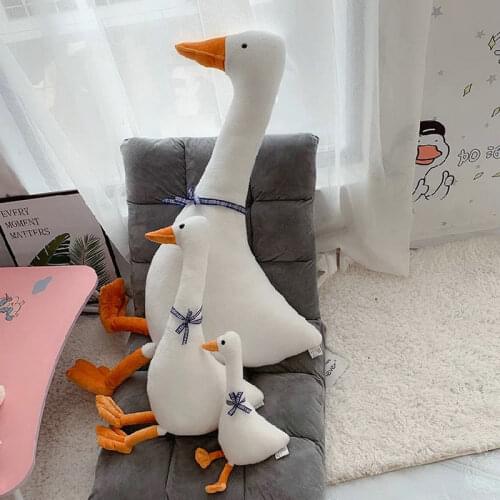Simulation Bow Goose Plush Toy 80cm big lifelike White Goose Hug Pillow Stuffed Plushie Duck doll toys for Children Birthday