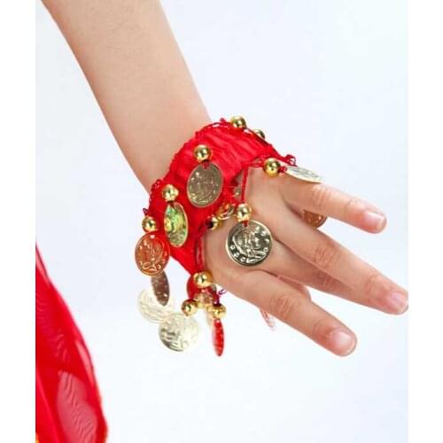 Kids Belly Dance Costumes Accessories 2 Pieces Set Bronze Beads Wristband & Armband Adjustable Fit Gypsy Jewelry Bracelets