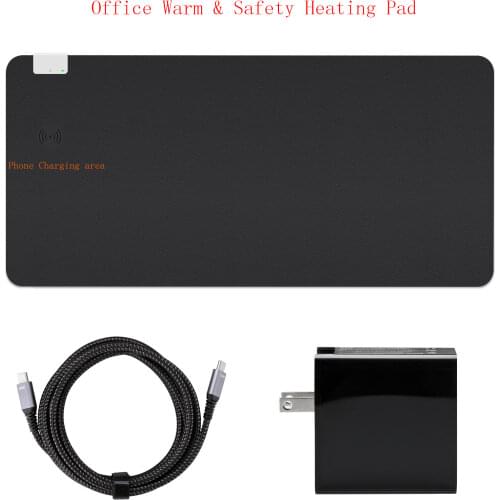 KINGFOM Office Desk Mat with Mobile Phone Wireless Charging Function, PU Leather Mouse Pad Winter Heating Thermostatic Table Mat