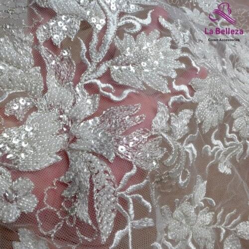 1 Yard off white lace,beading sequins lace fabric,large patterns lace,good quality lace