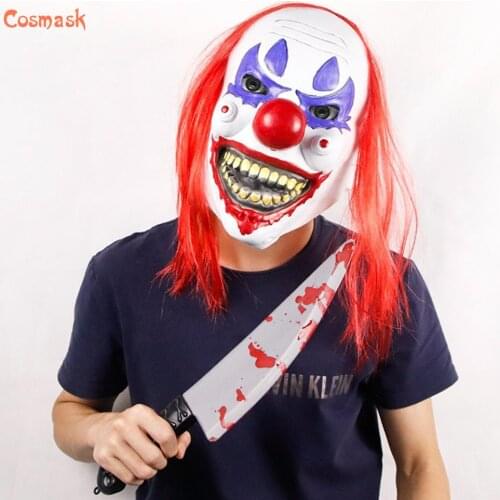 Cosmask Halloween Horror Clown Latex Mask Adult Red Hair Clown Latex Mask Halloween Clown Evil Killer Demon Clown Mask