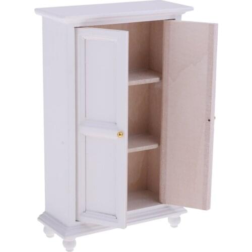 1:12 Dollhouse Miniature Furniture - White Wooden Wardrobe Cabinet, Realistic