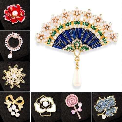 Fashion Enamel Fruit Flower Phoenix Animal Brooch Pin Cherry Rhinestone Badge Women Wedding Bride Party Jewelry