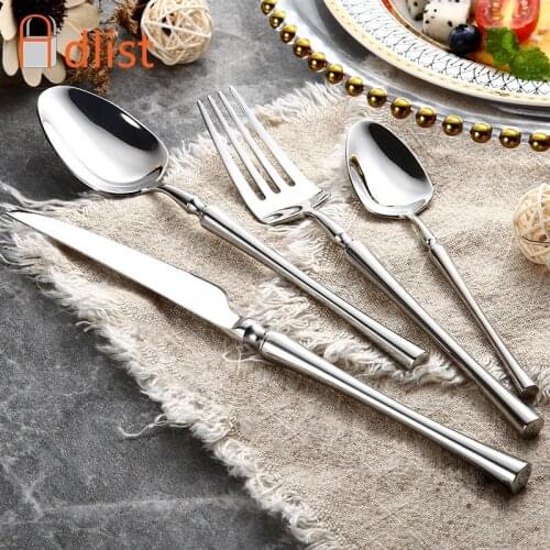 4pcs Sliver Dinner set Stainless Steel Luxury Cutlery dinnerware set Mirror Polishing Tableware steak knives Fork Set