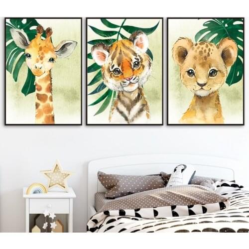 Lion Tiger Giraffe Elephant Zebra Jungle Animal Wall Art Canvas Painting Nordic Posters And Prints Wall Pictures Kids Room Decor