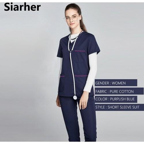 2020 new Womens Nursing Uniform Short Sleeve Scrub Set Beauty Salon Work Uniform Dental Health Care Workwear Set