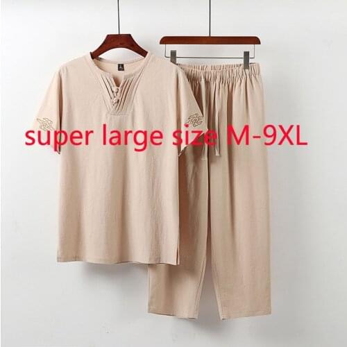 New Arrival Super Large Summer Men Short Sleeve Fashion Casual Cotton Linen O-neck Print T-shirt Plus Size M-3XL4XL5XL6XL8XL9XL