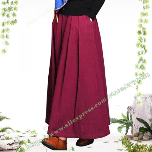 2018 Autumn Plus Size 4XL 5XL 6XL XXXXXL Vintage Casual Black Cotton Linen Female Pleated Long Maxi Skirts for Womens designer