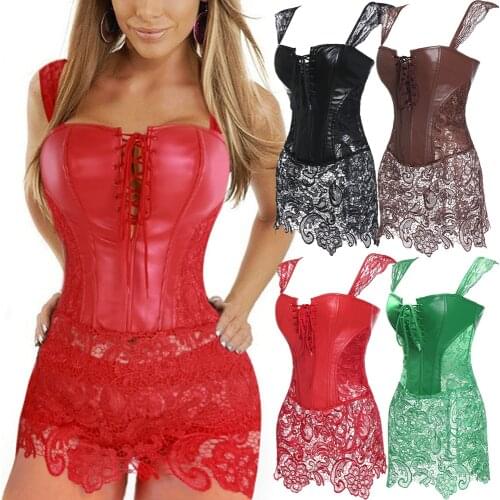 Steampunk Bustier Faux Leather Dress Retro Corset Top Vintage Overbust Corset Basque Gothic Boned Corset Waist Cincher Outfits