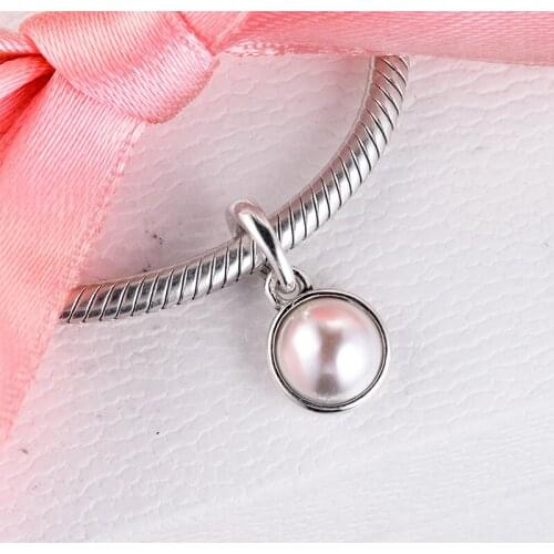 925 Sterling Silver Luminous Droplet Dangle Charm with White Crystal Pearl Fits Brand DIY Women Bracelets Jewelry Mothers Day