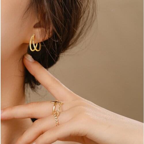 Real 925 Sterling Silver Double Layer Twisted Hoop Earrings Female Simple Fashion Temperament Trend Handmade Jewelry Couple Gift