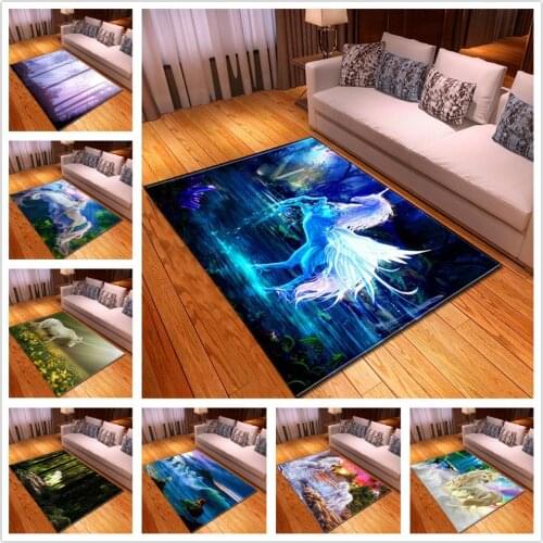 Nordic 3D Dream Unicorn Carpets for Living Room Carpet Cartoon Animal Kids Bedroom Play Mats Soft Flannel Memory Foam Area Rugs