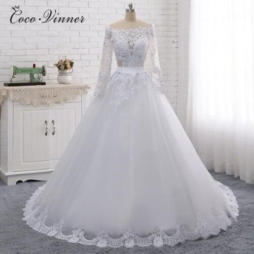 Illusion Back Brazil Style A line Wedding Dress Bride Dress Long Sleeve Beaded Embroidery Court Train Vintage Wedding Gown