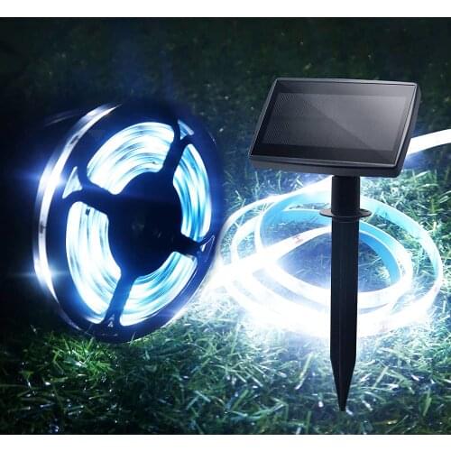 Led Garden Strip Lights Solar Powered for House Deco, Auto ON/Off, 2 Modes, Flexible Cuttable Self-Adhesive(16.4FT 150Leds, Whi