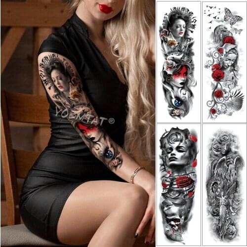 Large Arm Sleeve Tattoo Fox Eyes Rose Butterfly Waterproof Temporary Fake Tatoo Sticker Skull Angel Wings Men Women Full Tatto