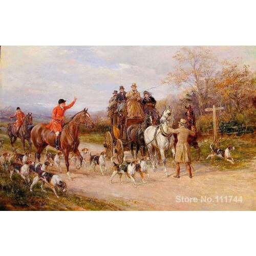 A Narrow Miss at the Crossroads Heywood Hardy Oil painting hunting dogs Handmade High quality