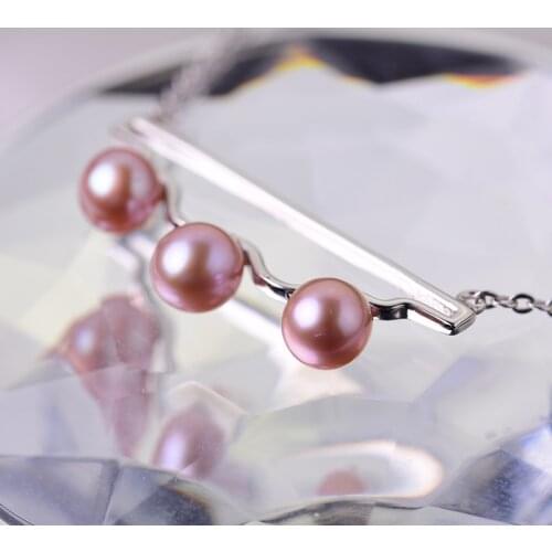 YIKALAISI 925 Sterling Silver Natural Freshwater Pearl Pendant Jewelry For Women 6-6.5mm Pearl Size Purple Color