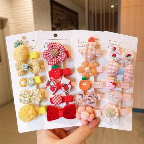 5PCS/Set New Girls Cute Cartoon Flower Hairpins for Kids Children Sweet Hair Clips Barrettes Fashion Bowknot Hair Accessories