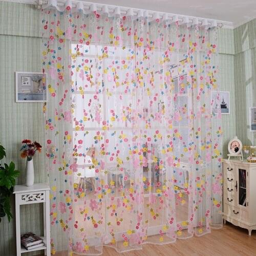 Colorful Flower Sheer Curtains for Girl Bedroom Kitchen Tulle Curtain Panels Window Screen Voile for Children Living Room