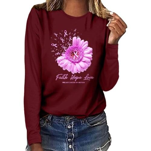 Women Long Sleeve Round Neck T-shirt Lovely Sunflower Text Splicing Printing Solid Color Casual All-match Lovely Girls T-shirt