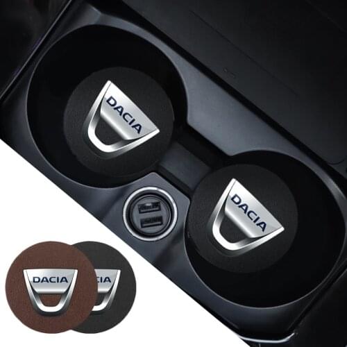 2Pcs PU Leather Car Cup Mat Auto Emblem Non-Slip Cup Slot Pad For Dacia Duster Sandero Lodgy Logan Dokker Decoration Accessories