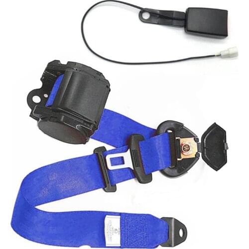 3 Point Retractable Car Safety Seat Belts Lap Nylon Straps With Curved Rigid Buckle with Warning Cable