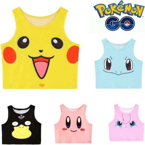 Anime Pokemon Pikachu Vest Sexy Girl Cosplay Costume Anime Panties Cropped Top Shirt Printed Vest Color Sleeveless T-shirt Vest