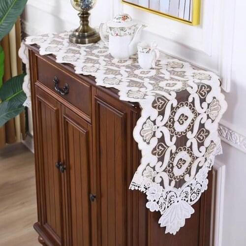 European Style White Lace Embroiderey Table Runner Home Decorative Dining- Table/Nightstand/Tea table/Piano Dust-proof Cloth