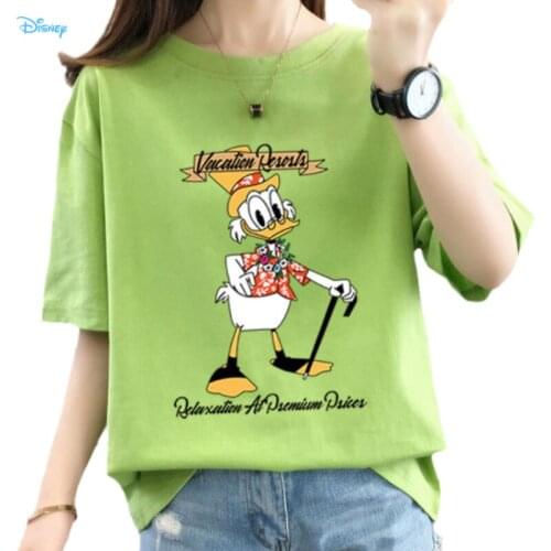 Disney Anime Donald Duck Y2k T-shirts for Girls Short Sleeve Loose Korean Fashion Ladies Tops Streetwear Black White Shirt Woman