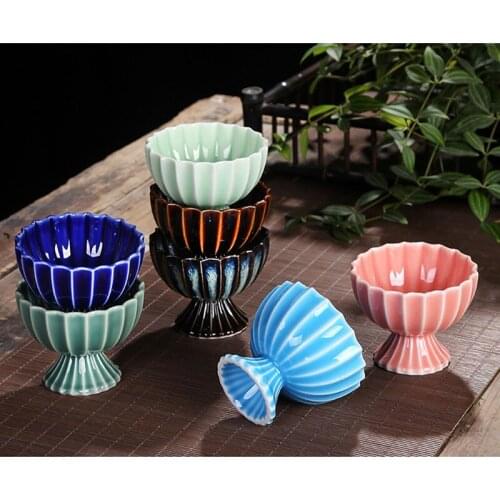 Ceramic Goblet Master cup, Large Pu'er tea bowl,Blue Pink Green Color tea cup, single creative tall cup
