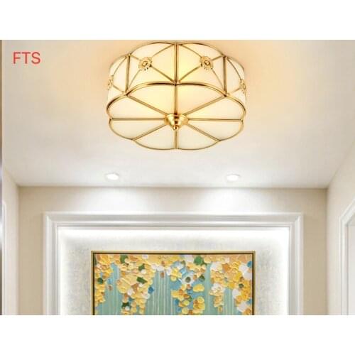 European style copper ceiling lamp warm and romantic master bedroom study light American simple led aisle balcony lamps