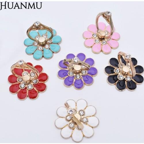 Metal Phone Finger Ring Holder Diamond Flower Shape Creative 360° Rotating Phone Decoration Accessories Ring Buckle Bracket