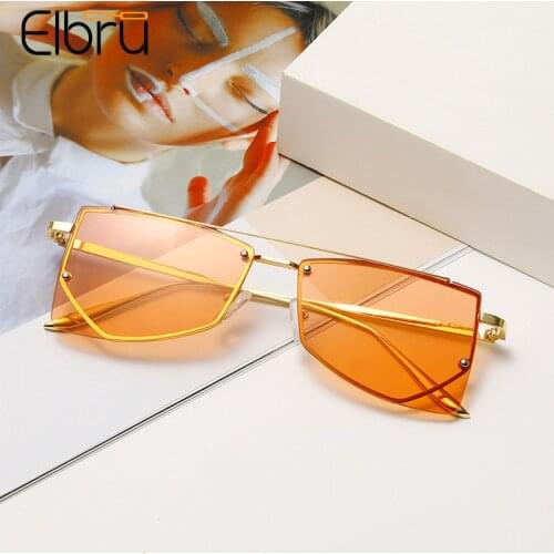 Elbru Fashion Vintage Square Sunglasses New Brand Designer Sun Glasses Metal Frame Sunshades Men Women Driving Spectacles Unisex