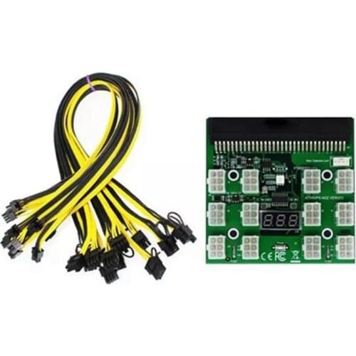 Power Module Breakout Board Kits with 12Pcs 6Pin to 8Pin (6+2)Pin Power Cable for HP 1200W 750W PSU GPU Mining Ethereum