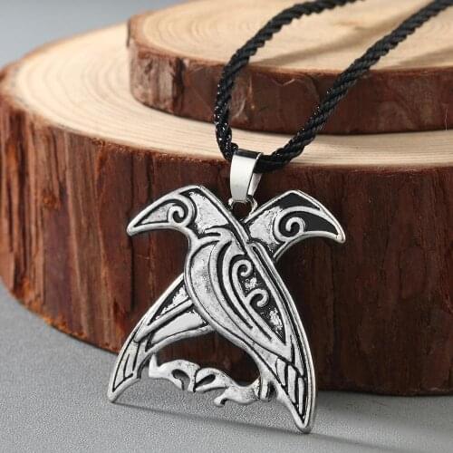 QIAMNI Men Punk Valknut Pagan Birds Odins Ravens Amulet Pendant Necklace Norse Viking Mythology Jewelry Talisman Necklace Gift