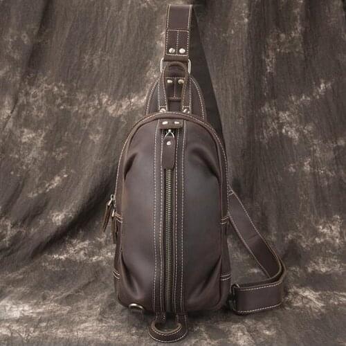 Chest Bag for Mens Messenger Bag Unique personality Crazy Horse Cowhide Bag Male Single Shoulder Back pack Crossbody Bags