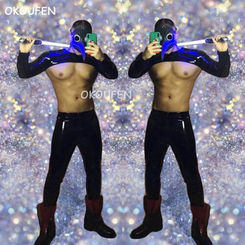 Nightclub Sexy technology style sapphire Blue Ds Costumes Men Dj singer stage show performance set