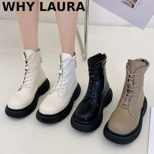 New womens platform motorcycle boots black thick soles warm womens chunky heels fashion womens boots womens season with desi