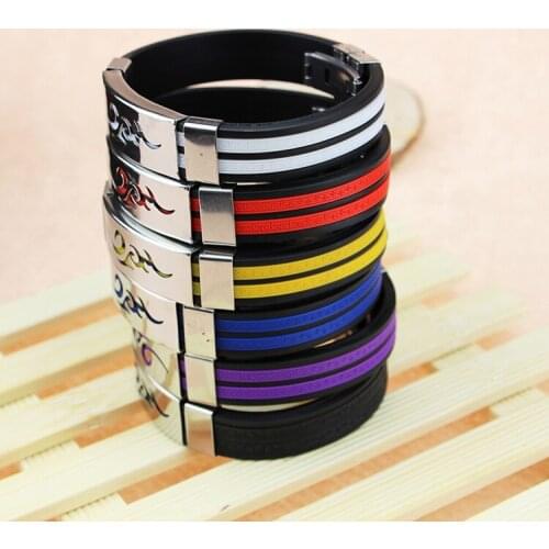 New Fashion Fire Totem Silicone Bangle Bracelet Mens Stainless Steel Jewelry Clothing Accessories Blue Black Purple Red White