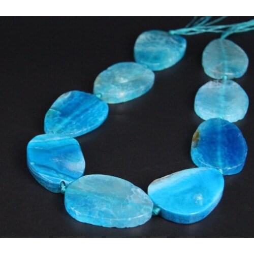 Approx9PCS/strand Large Natural Blue Crack vein Agates Stone Slab Nugget Loose Beads,Onxy Gems Slice Pendant Jewelry Making